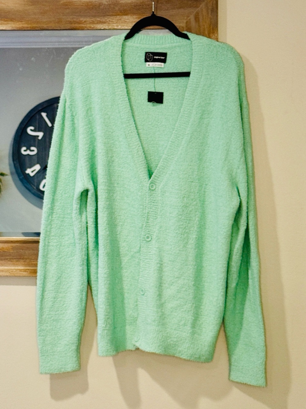 Original Use Mint Green Men's Button Cardigan Sweater